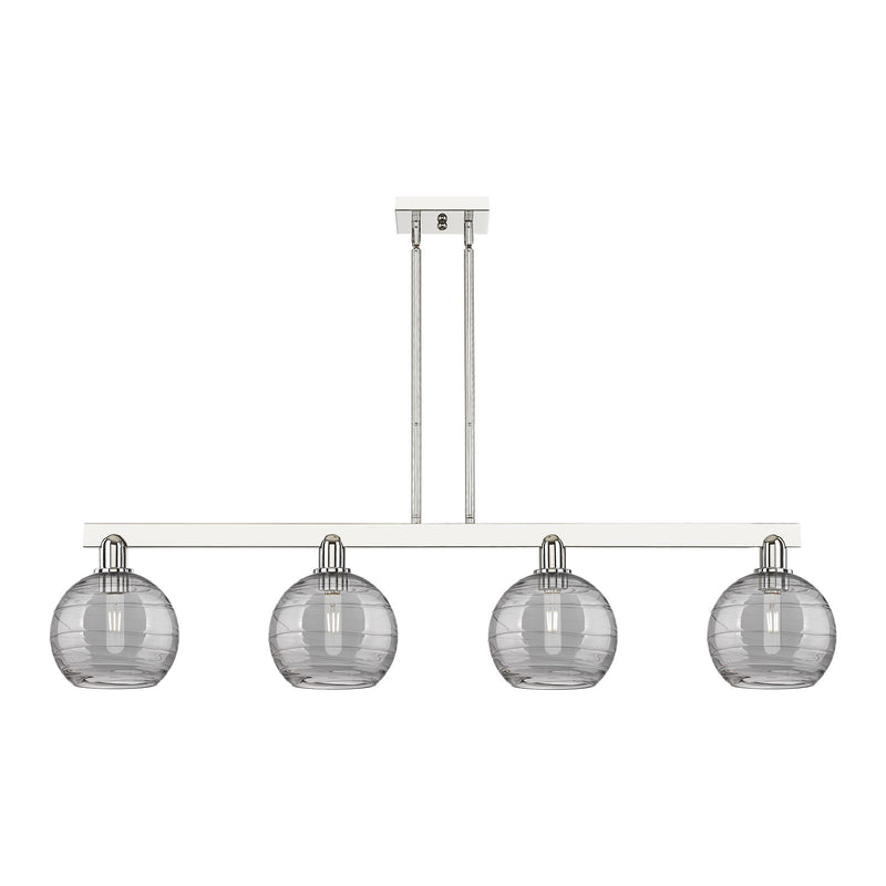Innovations Athens Deco Swirl 51in 4-Light Island Light | Industrial Polished Nickel Steel and Light Smoke Glass | Kitchen | Model 716-4I-PN-G1213-8SM