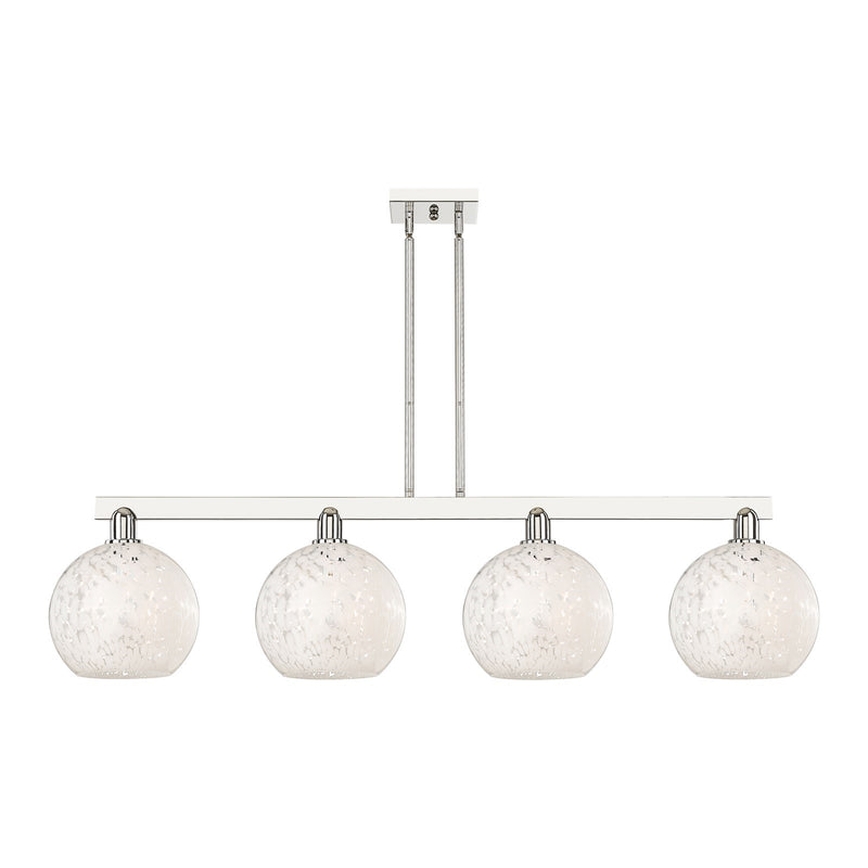 Innovations Lighting Arcadia 53in 4-Light Island Light | Industrial Polished Nickel and White Mouchette Glass | Kitchen | Model 716-4I-PN-G1216-10WM