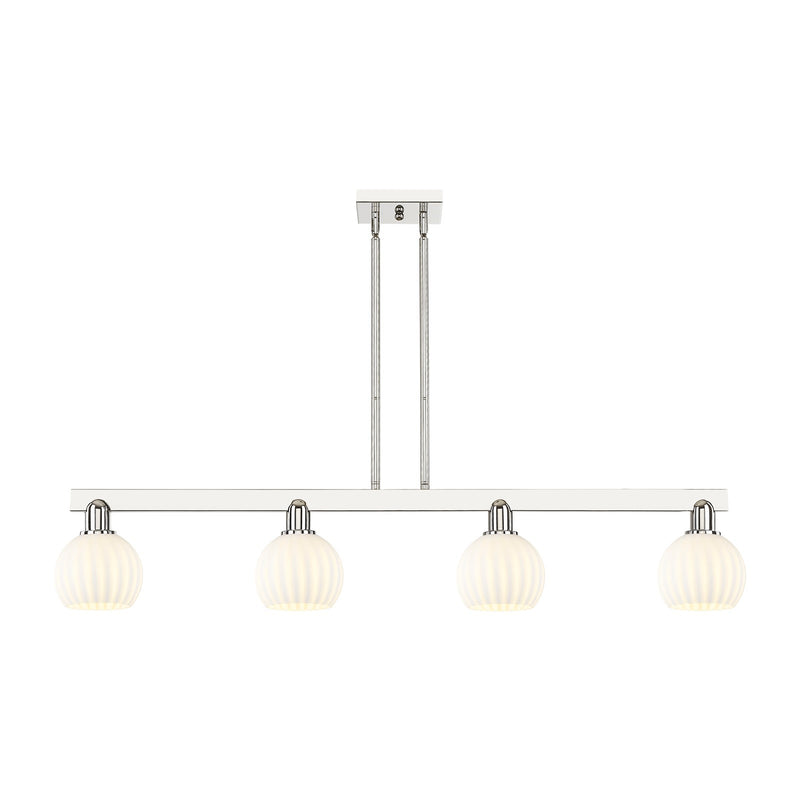 Innovations Lighting Arcadia 49in 4-Light Island Light | Industrial Polished Nickel and White Venetian Glass | Kitchen Island | Model 716-4I-PN-G1217-6WV