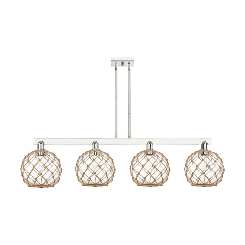 Innovations Farmhouse Rope 53in 4-Light Island Light | Industrial Polished Nickel Steel and Clear Glass with Brown Rope | Model 716-4I-PN-G122-10RB