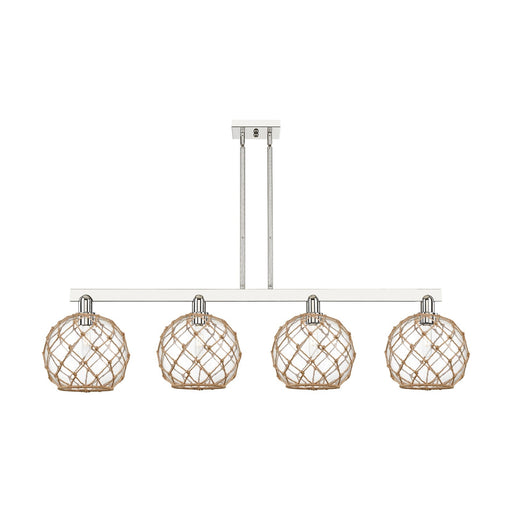 Innovations Farmhouse Rope 53in 4-Light Island Light | Industrial Polished Nickel Steel and Clear Glass with Brown Rope | Model 716-4I-PN-G122-10RB