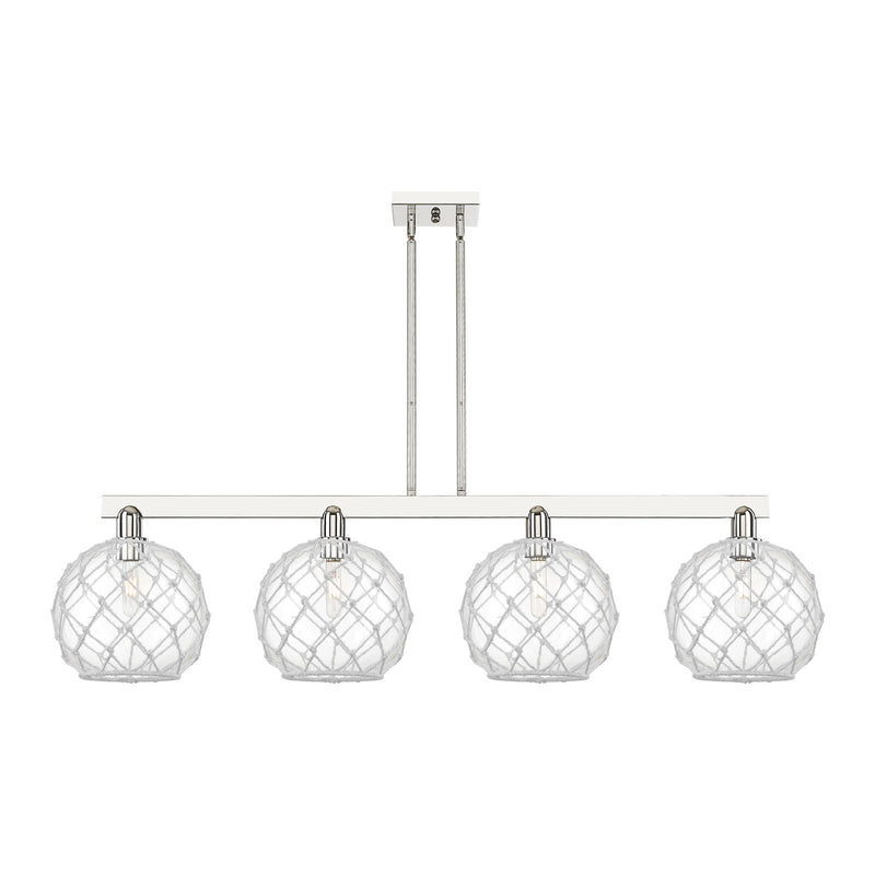 Innovations Farmhouse Rope 53in 4-Light Island Light | Industrial Polished Nickel and Clear Glass with White Rope | Kitchen | Model 716-4I-PN-G122-10RW