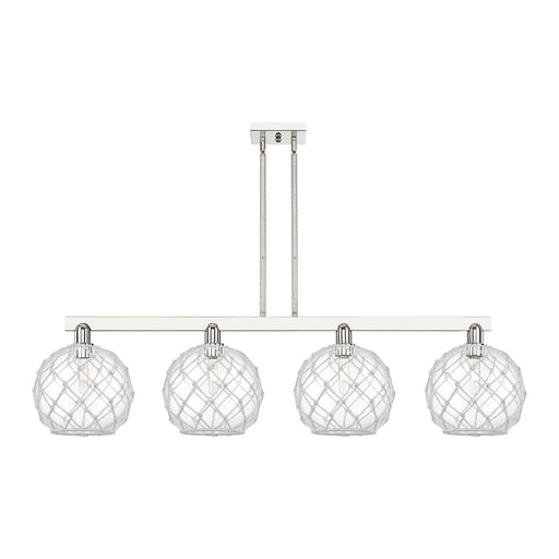 Innovations Farmhouse Rope 53in 4-Light Island Light | Industrial Polished Nickel and Clear Glass with White Rope | Kitchen | Model 716-4I-PN-G122-10RW