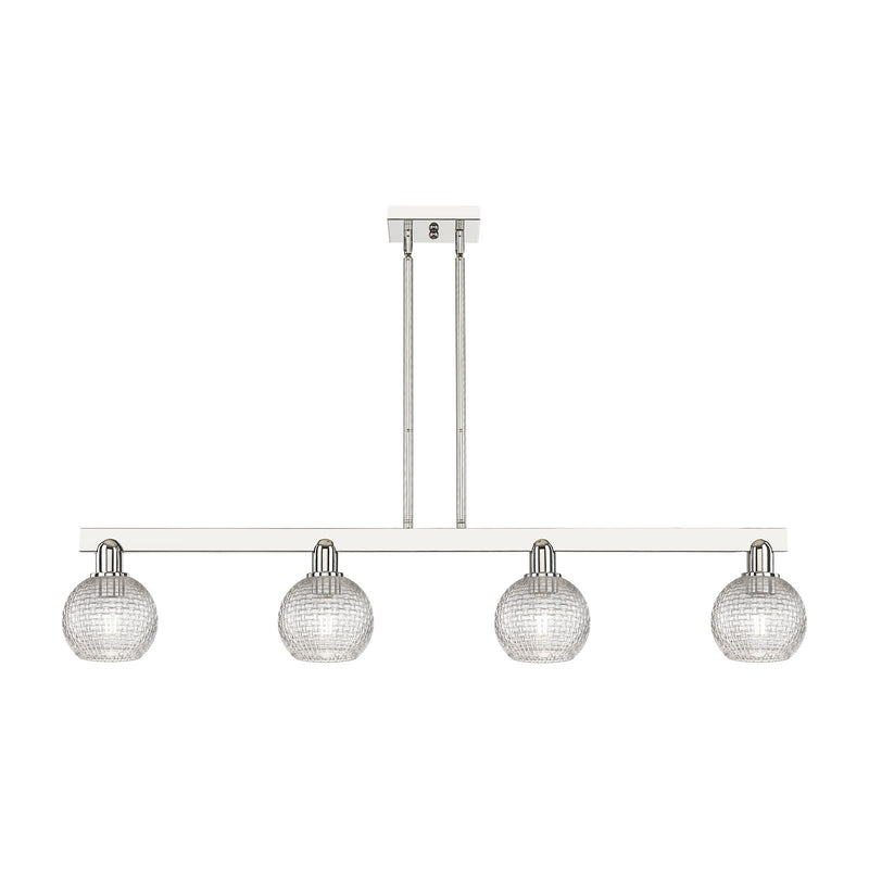 Innovations Athens 48.625in 4-Light Island Light | Industrial Polished Nickel and Clear Basket Weave Glass | Kitchen Island & | Model 716-4I-PN-G122C-6CL