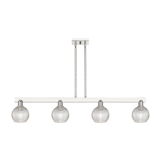 Innovations Athens 48.625in 4-Light Island Light | Industrial Polished Nickel and Clear Basket Weave Glass | Kitchen Island & | Model 716-4I-PN-G122C-6CL