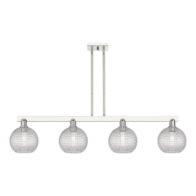 Innovations Athens 51in 4-Light Island Light | Industrial Polished Nickel and Clear Basket Weave Glass | Kitchen Island & | Model 716-4I-PN-G122C-8CL