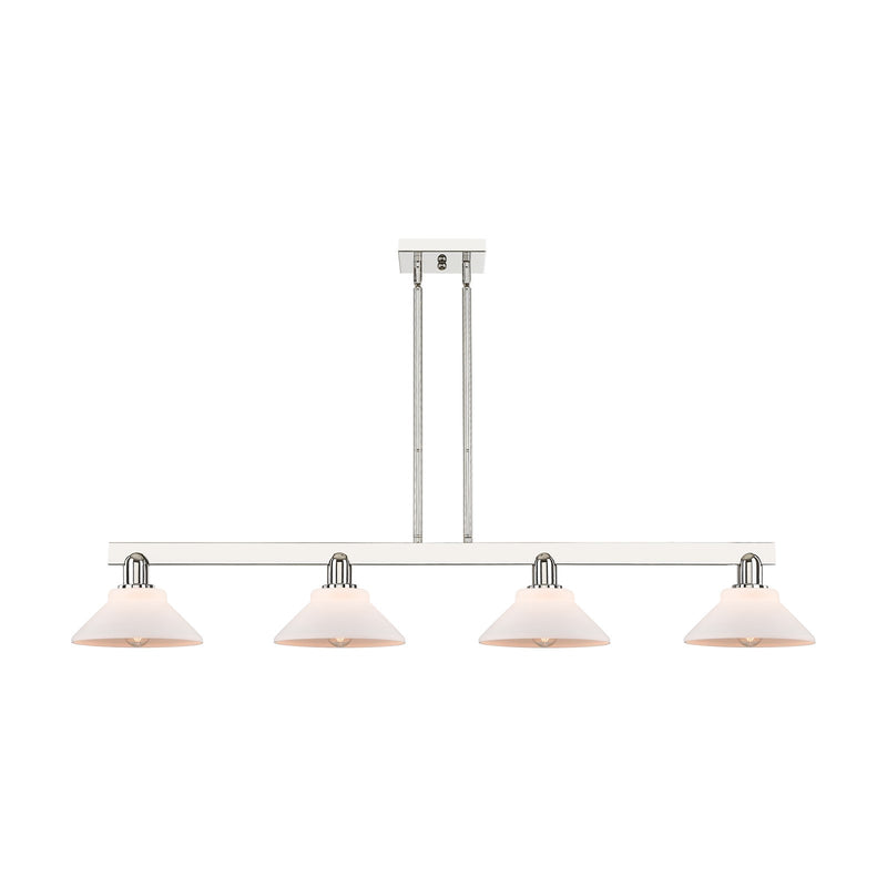 Innovations Orwell 51in 4-Light Island Light | Industrial Polished Nickel and Matte White Glass | Kitchen Island & Dining Room | Model 716-4I-PN-G131