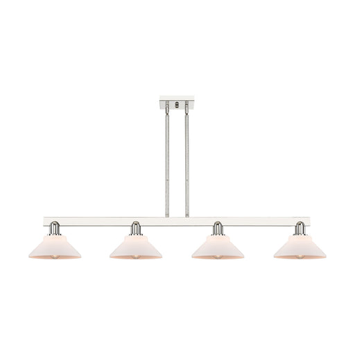 Innovations Orwell 51in 4-Light Island Light | Industrial Polished Nickel and Matte White Glass | Kitchen Island & Dining Room | Model 716-4I-PN-G131