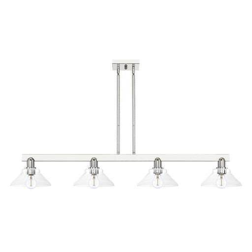 Innovations Orwell 51in 4-Light Island Light | Industrial Polished Nickel and Clear Glass | Kitchen Island & Dining Room | Model 716-4I-PN-G132