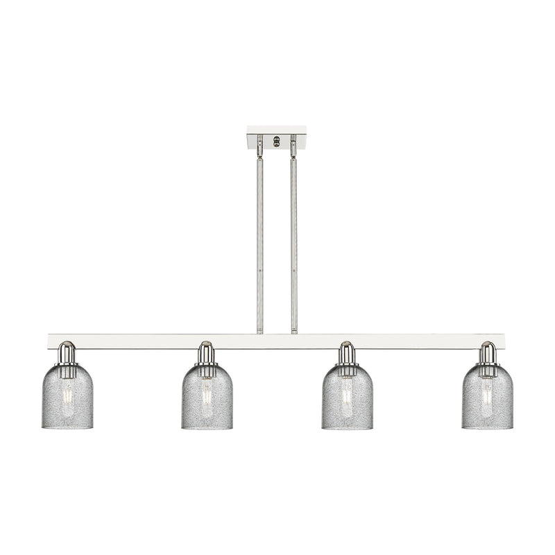 Innovations Caledonia 48in 4-Light Island Light | Industrial Polished Nickel and Charcoal Glass | Kitchen Island & Dining Room | Model 716-4I-PN-G257
