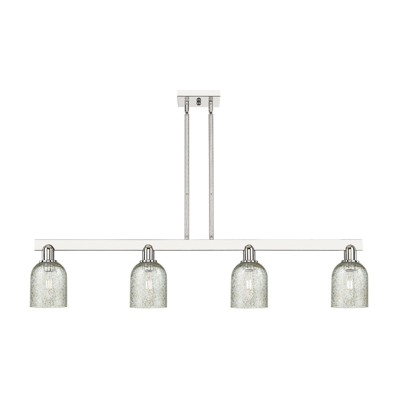 Innovations Caledonia 48in 4-Light Island Light | Industrial Polished Nickel Steel and Mica Glass | Kitchen Island & Dining Room | Model 716-4I-PN-G259