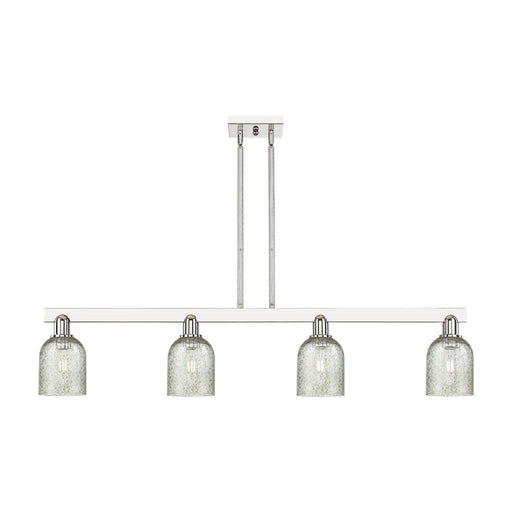 Innovations Caledonia 48in 4-Light Island Light | Industrial Polished Nickel Steel and Mica Glass | Kitchen Island & Dining Room | Model 716-4I-PN-G259