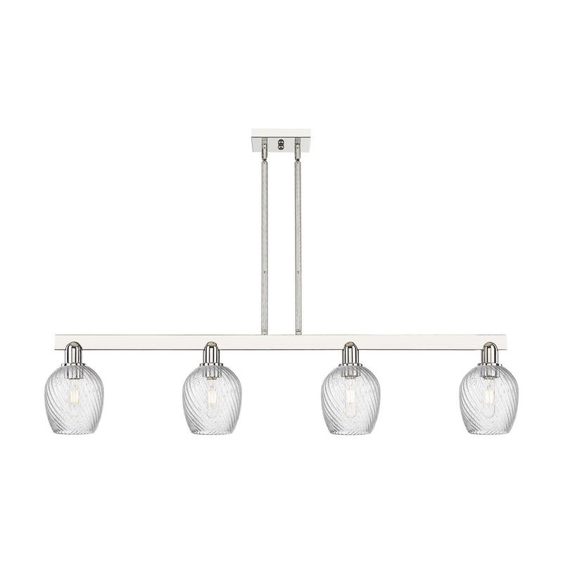 Innovations Salina 48.5in 4-Light Island Light | Industrial Polished Nickel Steel and Clear Spiral Fluted Glass | Kitchen Island & | Model 716-4I-PN-G292