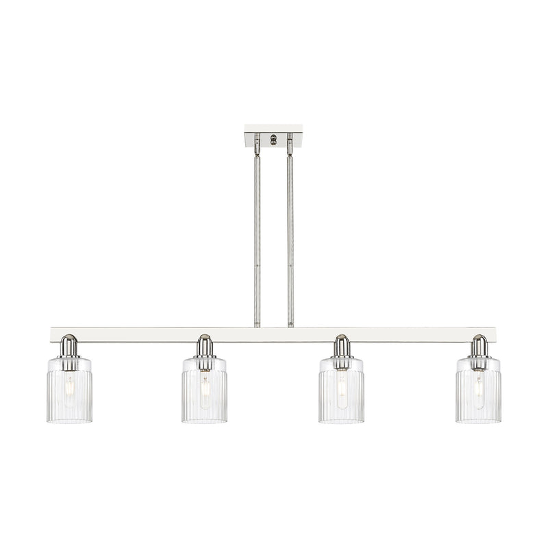 Innovations Hadley 47in 4-Light Island Light | Industrial Polished Nickel and Clear Ribbed Glass | Kitchen Island | 47.25 x 9.88 in | Model 716-4I-PN-G342