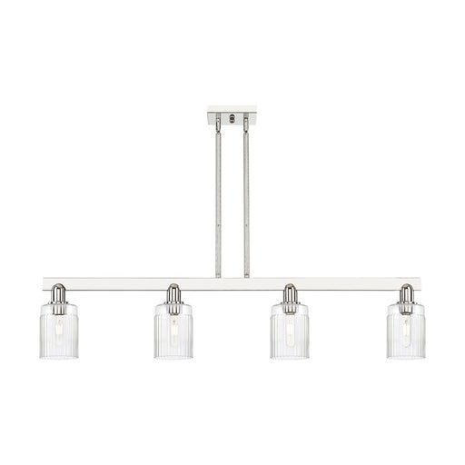 Innovations Hadley 47in 4-Light Island Light | Industrial Polished Nickel and Clear Ribbed Glass | Kitchen Island | 47.25 x 9.88 in | Model 716-4I-PN-G342