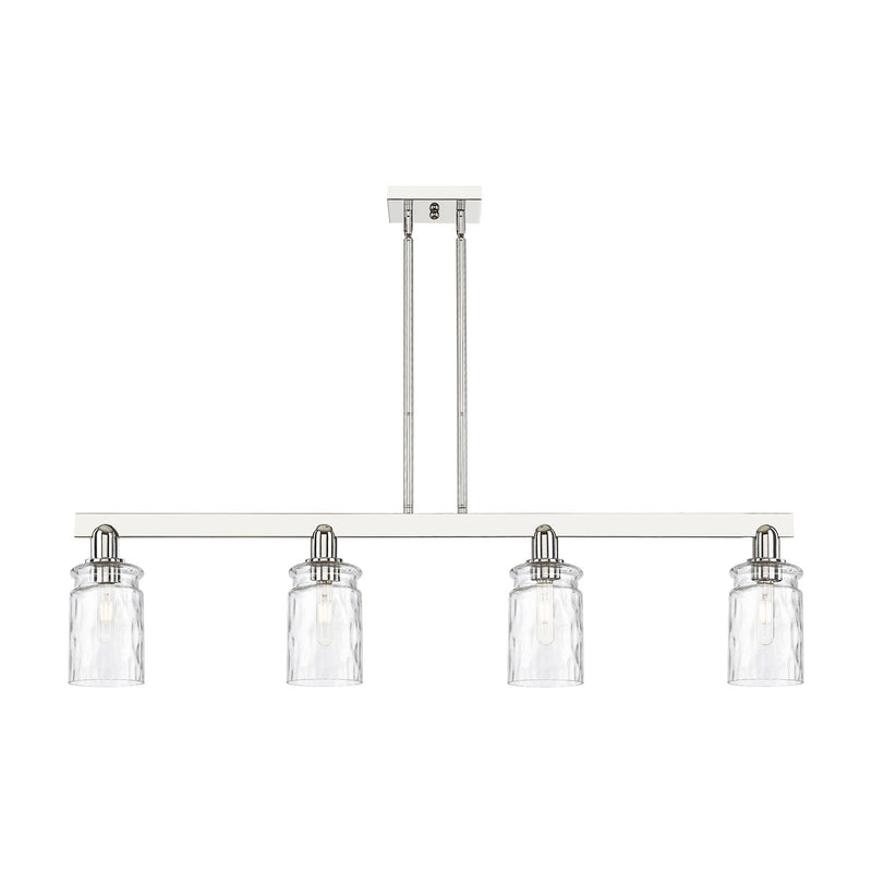 Innovations Candor 48in 4-Light Island Light | Industrial Polished Nickel and Clear Waterglass Glass | Kitchen Island & Dining Room | Model 716-4I-PN-G352
