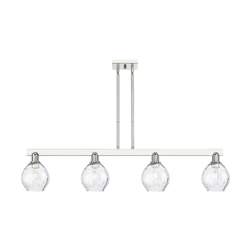 Innovations Waverly 49in 4-Light Island Light | Industrial Polished Nickel Steel and Clear Glass | Kitchen Island & Dining Room | Model 716-4I-PN-G362