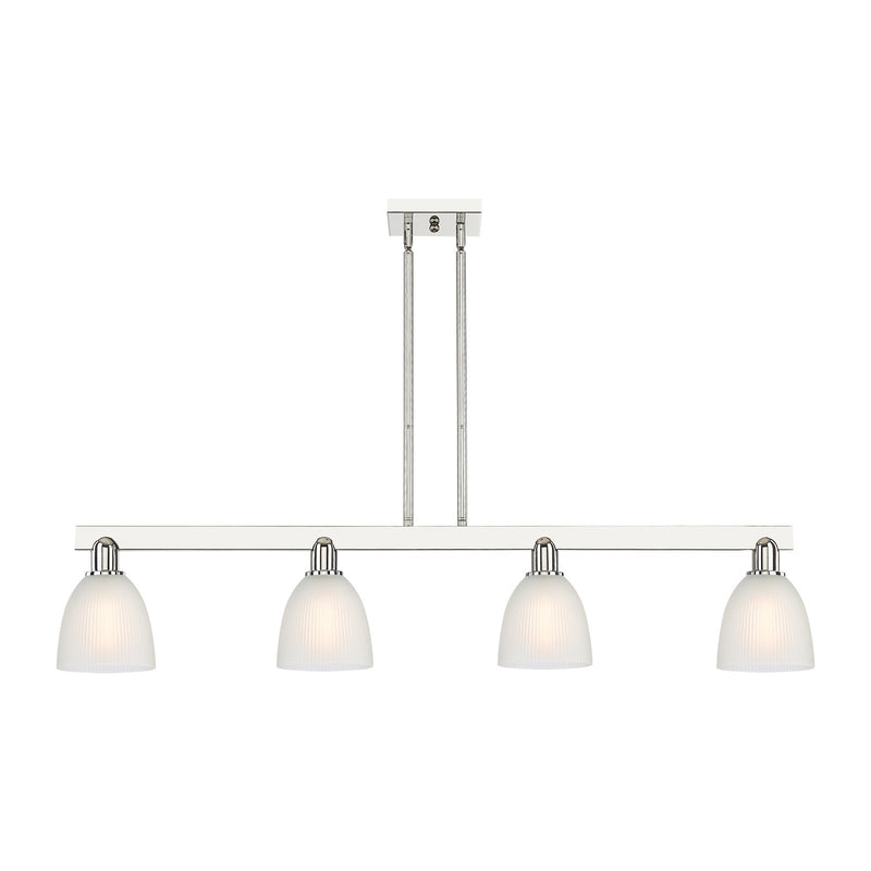 Innovations Castile 49in 4-Light Island Light | Industrial Polished Nickel and White Glass | Kitchen Island & Dining Room | Model 716-4I-PN-G381