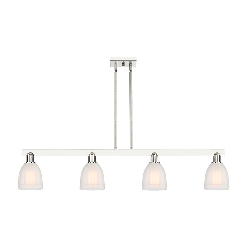 Innovations Brookfield 49in 4-Light Island Light | Industrial Polished Nickel Steel and White Frosted Ribbed Glass | Kitchen Island | Model 716-4I-PN-G441