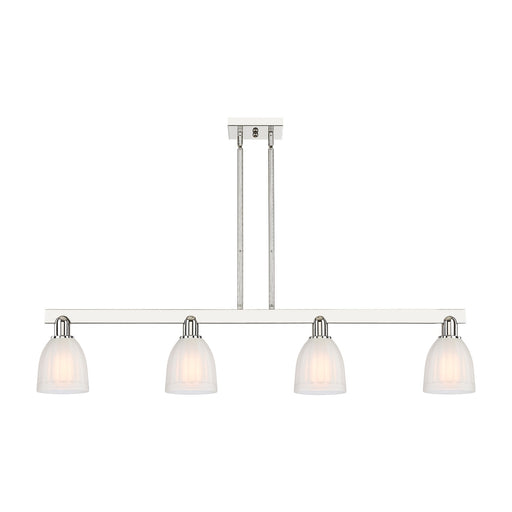 Innovations Brookfield 49in 4-Light Island Light | Industrial Polished Nickel Steel and White Frosted Ribbed Glass | Kitchen Island | Model 716-4I-PN-G441