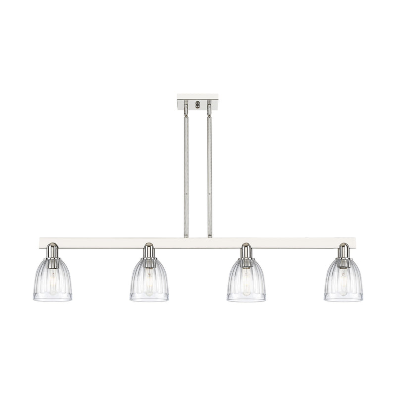 Innovations Brookfield 49in 4-Light Island Light | Industrial Polished Nickel and Clear Ribbed Glass | Kitchen Island | Model 716-4I-PN-G442