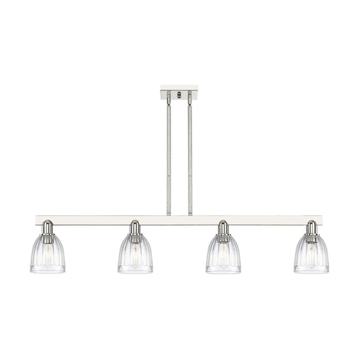 Innovations Brookfield 49in 4-Light Island Light | Industrial Polished Nickel and Clear Ribbed Glass | Kitchen Island | Model 716-4I-PN-G442