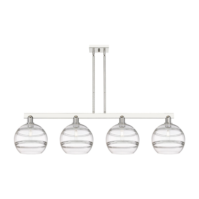 Innovations Rochester 53in 4-Light Island Light | Industrial Polished Nickel Steel and Clear Glass | Kitchen Island & Dining | Model 716-4I-PN-G556-10CL