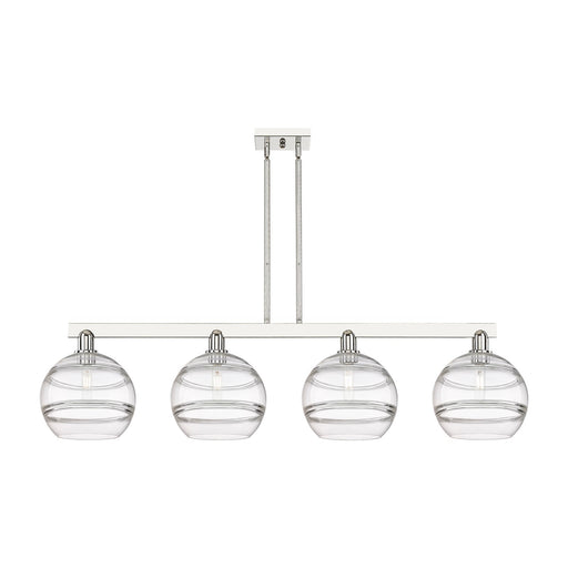 Innovations Rochester 53in 4-Light Island Light | Industrial Polished Nickel Steel and Clear Glass | Kitchen Island & Dining | Model 716-4I-PN-G556-10CL