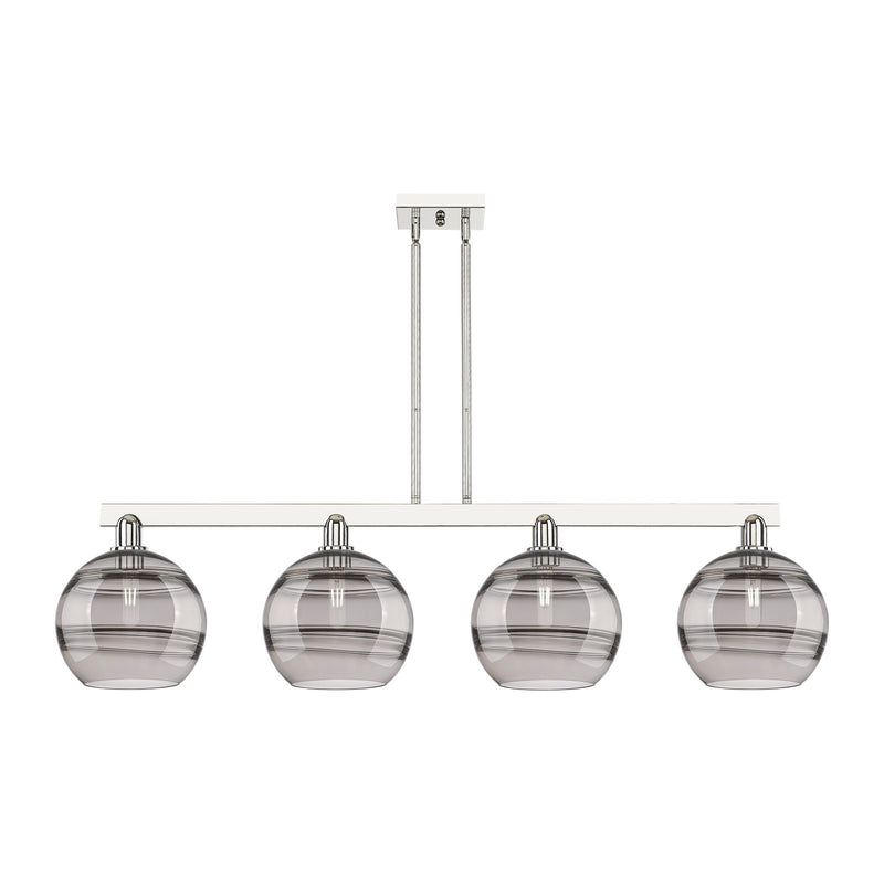 Innovations Rochester 53in 4-Light Island Light | Industrial Polished Nickel and Light Smoke Glass | Kitchen Island & Dining | Model 716-4I-PN-G556-10SM