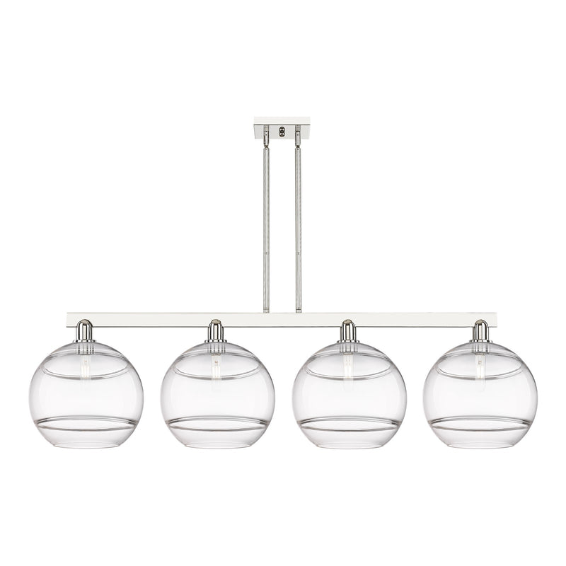 Innovations Rochester 55in 4-Light Island Light | Industrial Polished Nickel and Clear Glass | Kitchen Island & Dining Room | Model 716-4I-PN-G556-12CL