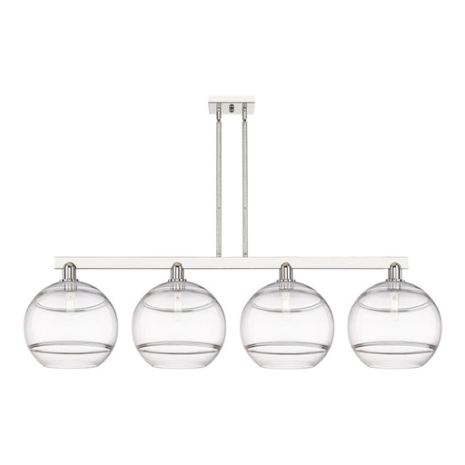 Innovations Rochester 55in 4-Light Island Light | Industrial Polished Nickel and Clear Glass | Kitchen Island & Dining Room | Model 716-4I-PN-G556-12CL
