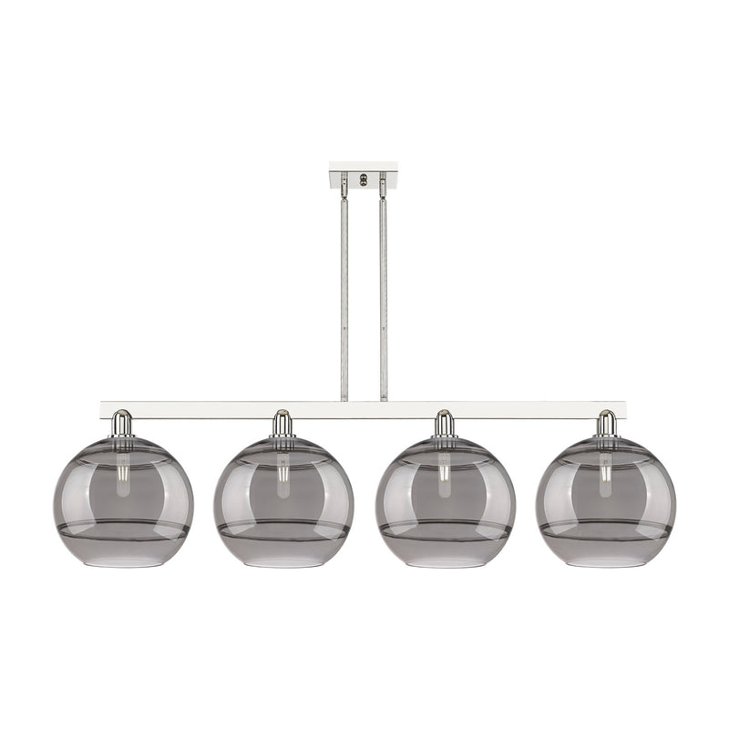 Innovations Rochester 55in 4-Light Island Light | Industrial Polished Nickel and Light Smoke Glass | Kitchen Island & Dining | Model 716-4I-PN-G556-12SM