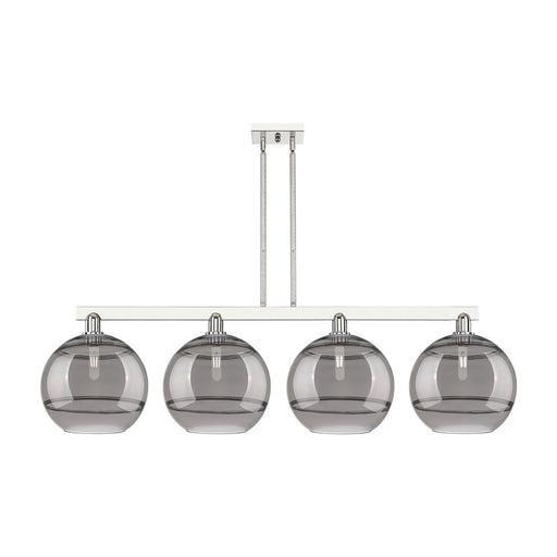 Innovations Rochester 55in 4-Light Island Light | Industrial Polished Nickel and Light Smoke Glass | Kitchen Island & Dining | Model 716-4I-PN-G556-12SM