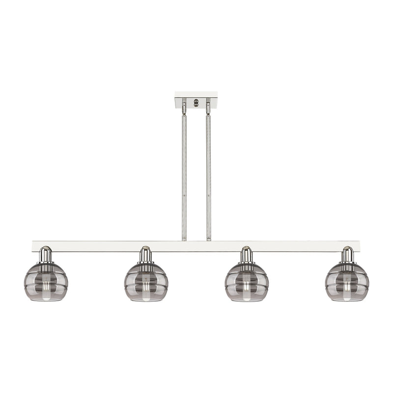 Innovations Rochester 49in 4-Light Island Light | Industrial Polished Nickel and Light Smoke Glass | Kitchen Island & Dining | Model 716-4I-PN-G556-6SM