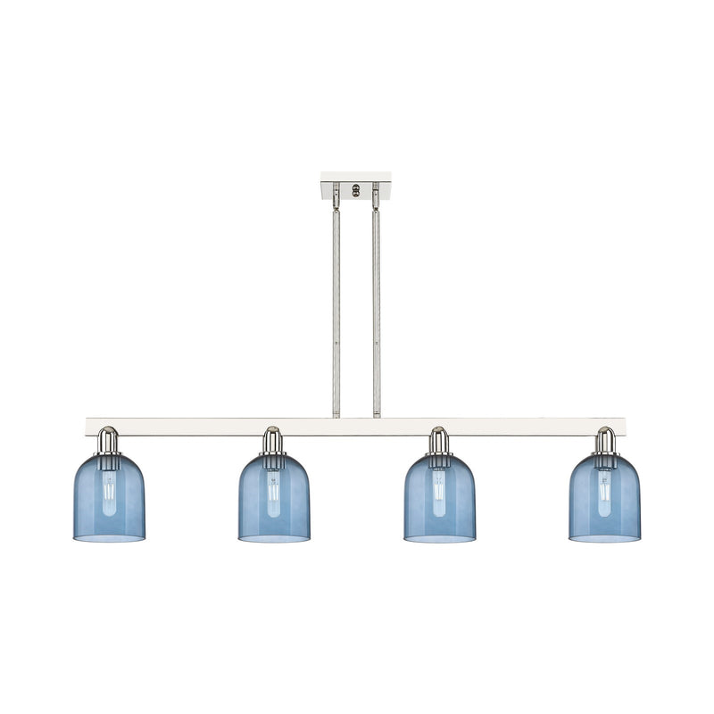 Innovations Bella 48in 4-Light Island Light | Industrial Polished Nickel and Blue Glass | Kitchen Island | Model 716-4I-PN-G558-6BL