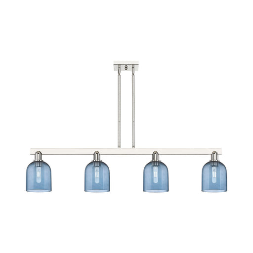 Innovations Bella 48in 4-Light Island Light | Industrial Polished Nickel and Blue Glass | Kitchen Island | Model 716-4I-PN-G558-6BL