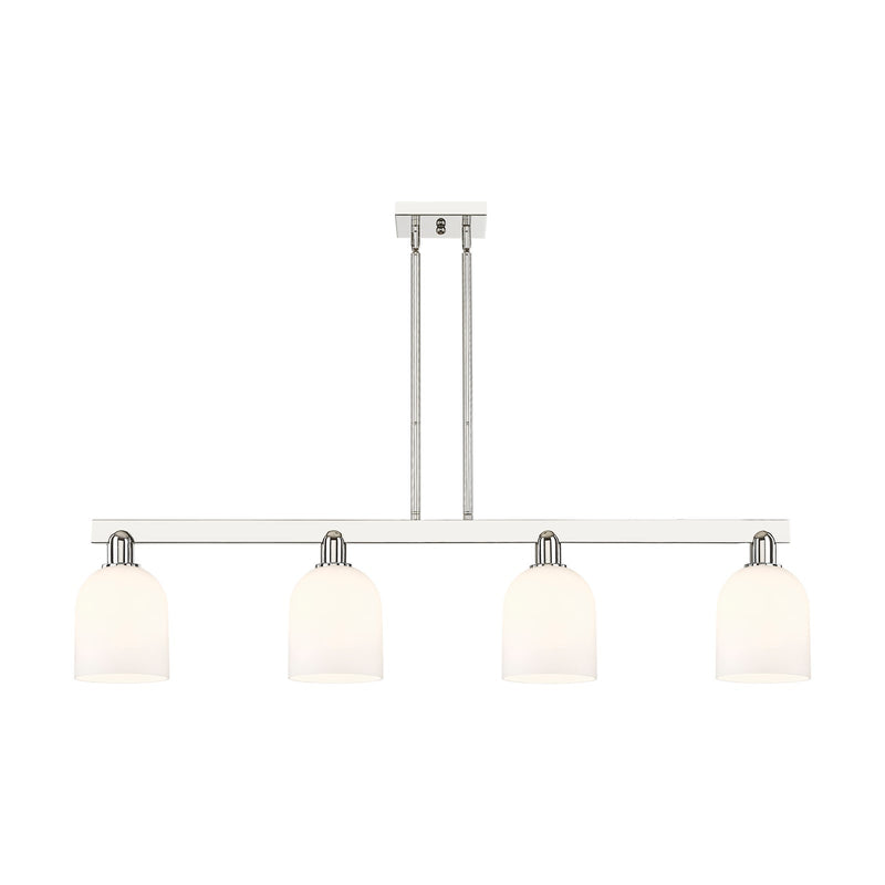 Innovations Bella 48in 4-Light Island Light | Industrial Polished Nickel and White Glass | Kitchen Island & Dining Room | Model 716-4I-PN-G558-6GWH