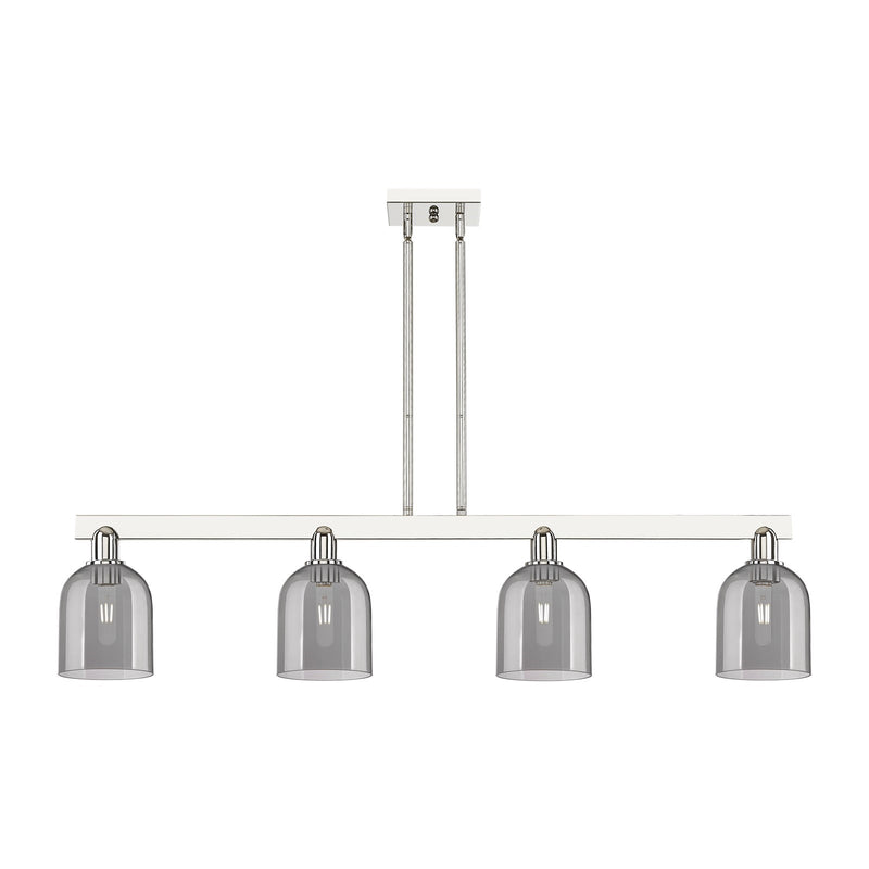 Innovations Bella 48in 4-Light Island Light | Industrial Polished Nickel and Light Smoke Glass | Kitchen Island & Dining Room | Model 716-4I-PN-G558-6SM