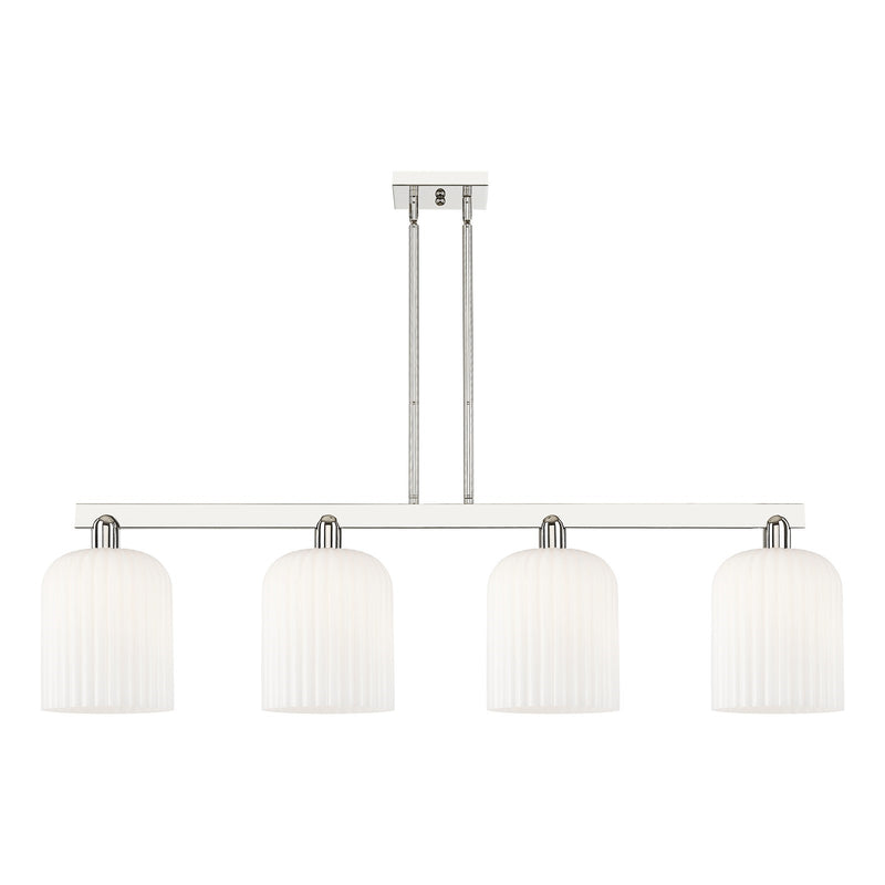 Innovations Bridal Veil 51in 4-Light Island Light | Industrial Polished Nickel and Gloss White Ribbed Glass | Kitchen Island & | Model 716-4I-PN-G559-8GWH