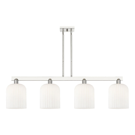 Innovations Bridal Veil 51in 4-Light Island Light | Industrial Polished Nickel and Gloss White Ribbed Glass | Kitchen Island & | Model 716-4I-PN-G559-8GWH