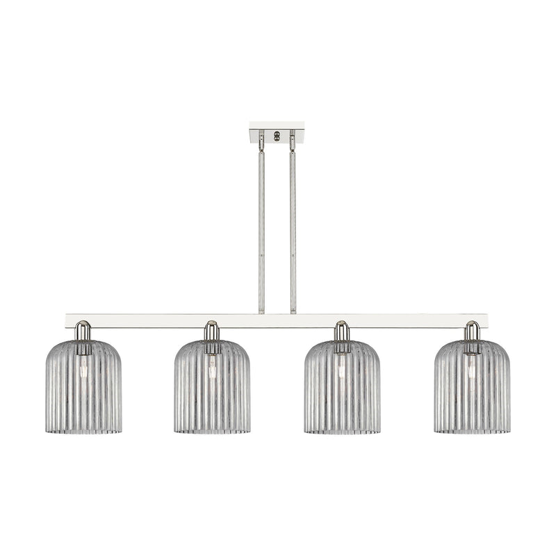 Innovations Bridal Veil 51in 4-Light Island Light | Industrial Polished Nickel and Light Smoke Ribbed Glass | Kitchen Island & | Model 716-4I-PN-G559-8SM