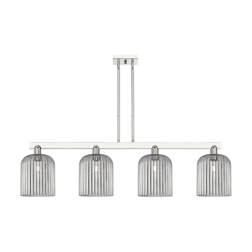 Innovations Bridal Veil 51in 4-Light Island Light | Industrial Polished Nickel and Light Smoke Ribbed Glass | Kitchen Island & | Model 716-4I-PN-G559-8SM