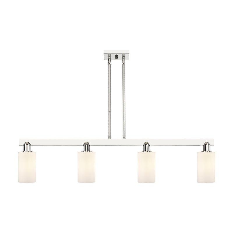 Innovations Clymer 47in 4-Light Island Light | Industrial Polished Nickel Steel and Matte White Glass | Kitchen Island & Dining | Model 716-4I-PN-G801