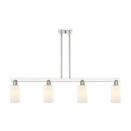 Innovations Clymer 47in 4-Light Island Light | Industrial Polished Nickel Steel and Matte White Glass | Kitchen Island & Dining | Model 716-4I-PN-G801