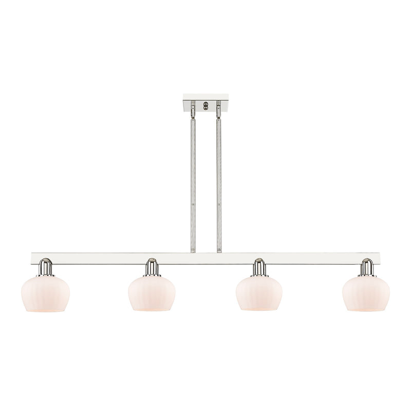 Innovations Fenton 49in 4-Light Island Light | Industrial Polished Nickel and Matte White Glass | Kitchen Island & Dining Room | Model 716-4I-PN-G91