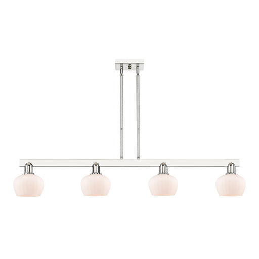 Innovations Fenton 49in 4-Light Island Light | Industrial Polished Nickel and Matte White Glass | Kitchen Island & Dining Room | Model 716-4I-PN-G91