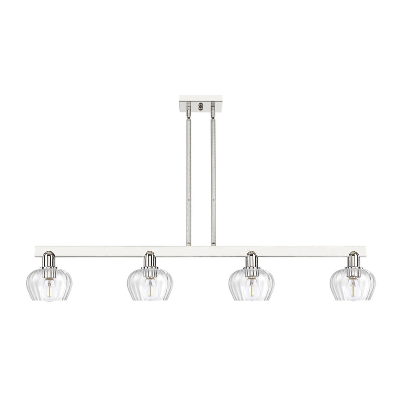Innovations Fenton 49in 4-Light Island Light | Industrial Polished Nickel and Clear Ribbed Glass | Kitchen Island | Model 716-4I-PN-G92
