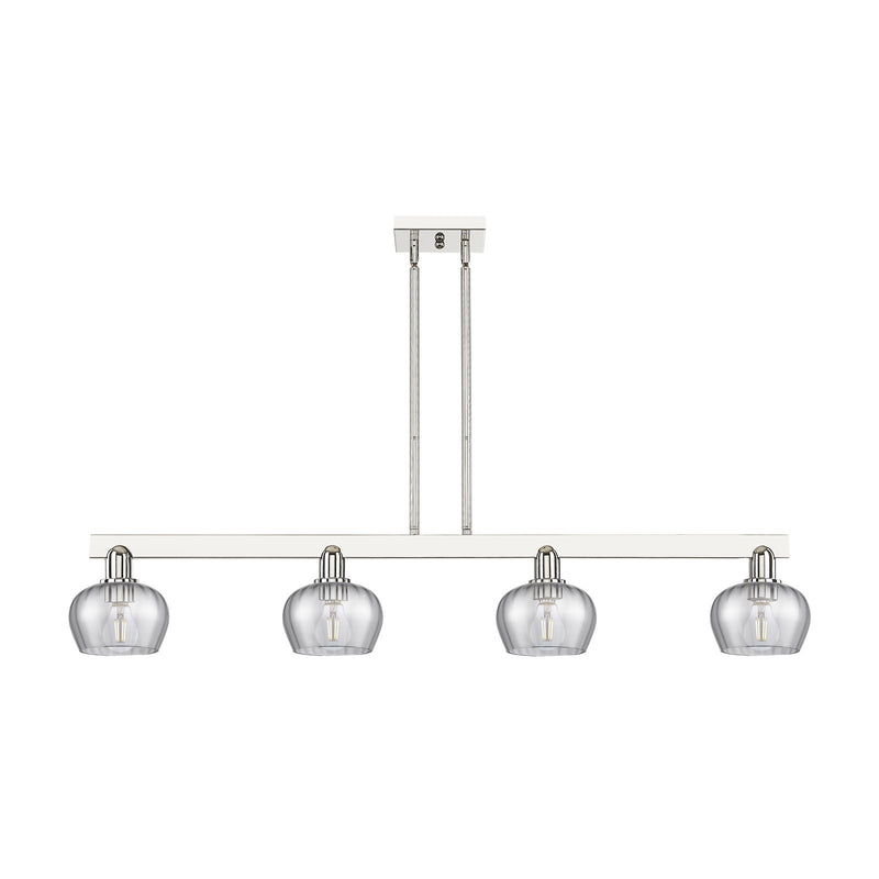 Innovations Fenton 49in 4-Light Island Light | Industrial Polished Nickel Steel and Light Smoke Ribbed Glass | Kitchen Island & | Model 716-4I-PN-G93