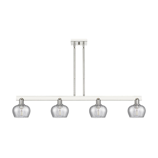 Innovations Fenton 49in 4-Light Island Light | Industrial Polished Nickel Steel and Light Smoke Ribbed Glass | Kitchen Island & | Model 716-4I-PN-G93