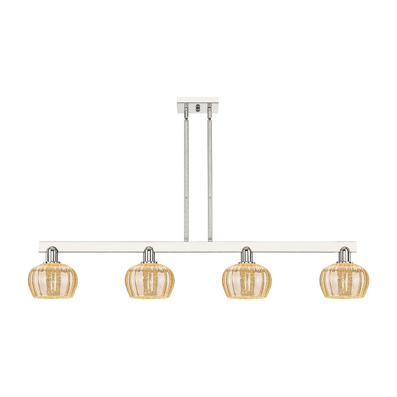 Innovations Fenton 49in 4-Light Island Light | Industrial Polished Nickel and Mercury Ribbed Glass | Kitchen Island & Dining Room | Model 716-4I-PN-G96